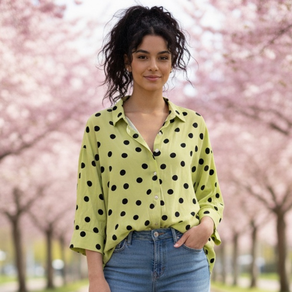Polka Dot Button-Up Shirt